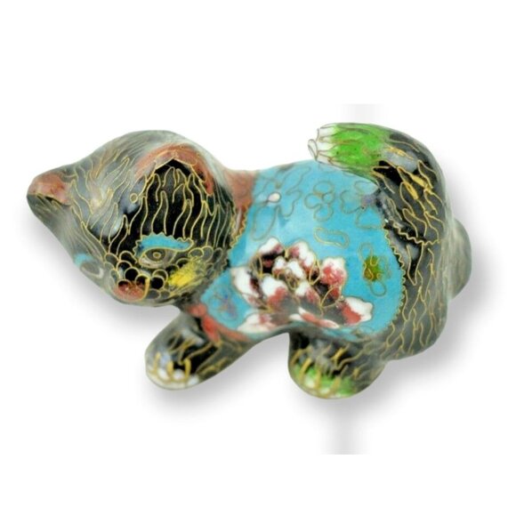Vintage Decorative Ornate Cloisonné Miniature Enamel Cat Painted Brass 3.5 inche - Picture 3 of 8